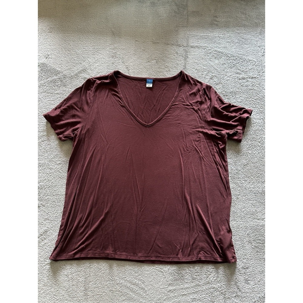 Old Navy Luxe Shirt Women's Large Vneck Maroon Casual